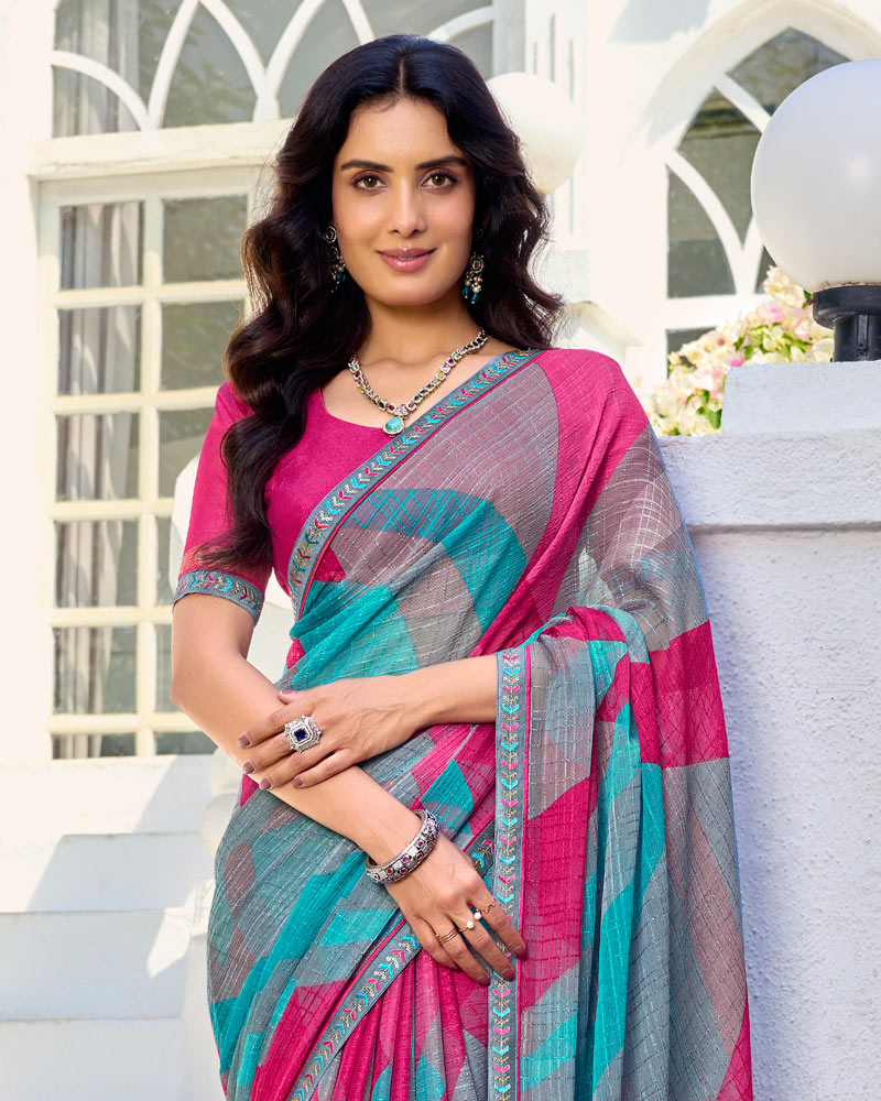 Vishal Prints Multicolor Printed Chiffon Saree With Fancy Border