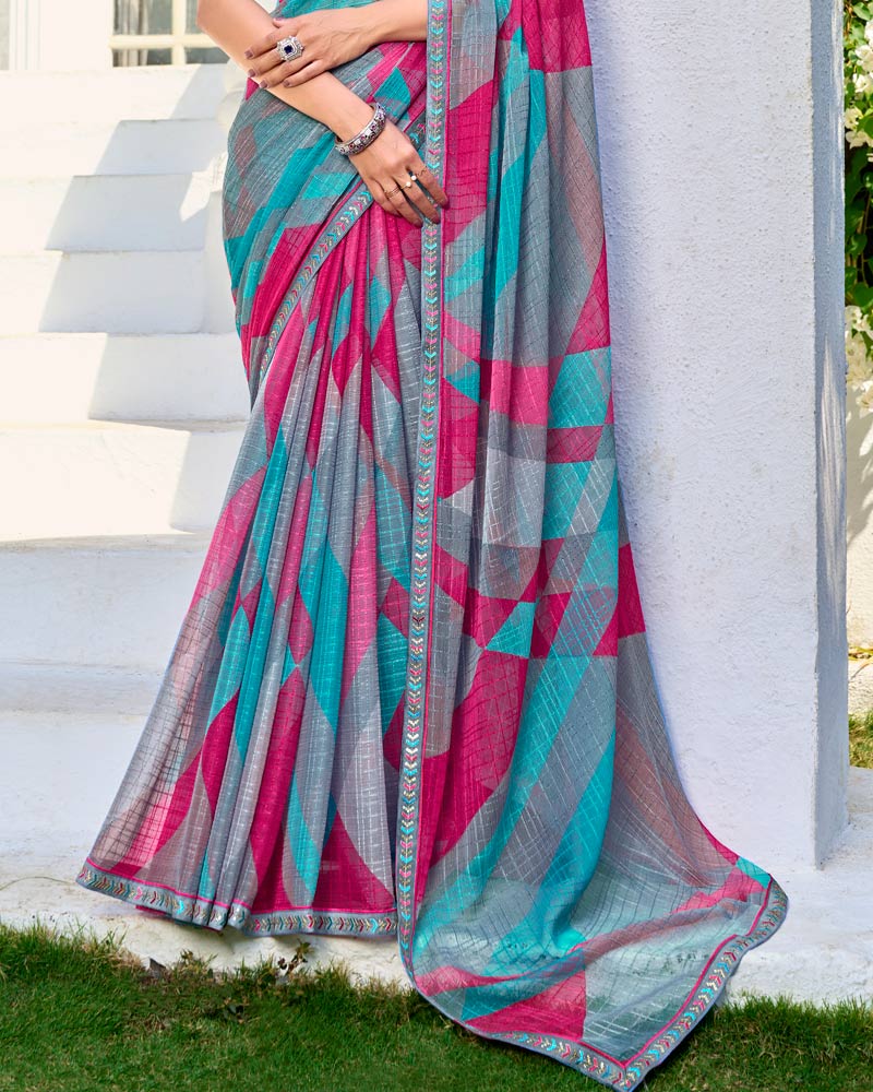 Vishal Prints Multicolor Printed Chiffon Saree With Fancy Border