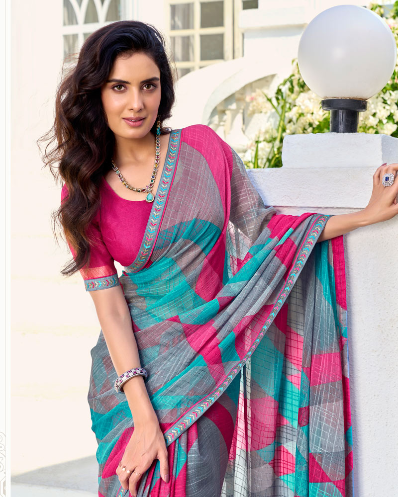 Vishal Prints Multicolor Printed Chiffon Saree With Fancy Border