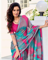 Vishal Prints Multicolor Printed Chiffon Saree With Fancy Border