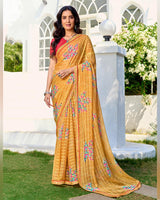 Vishal Prints Pastel Orange Printed Chiffon Saree With Fancy Border
