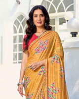 Vishal Prints Pastel Orange Printed Chiffon Saree With Fancy Border