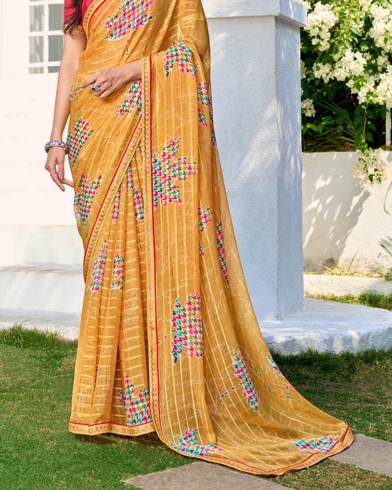 Vishal Prints Pastel Orange Printed Chiffon Saree With Fancy Border
