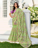 Vishal Prints Light Moss Green Printed Chiffon Saree With Fancy Border