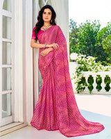 Vishal Prints Multi Pink Printed Chiffon Saree With Fancy Border