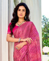 Vishal Prints Multi Pink Printed Chiffon Saree With Fancy Border