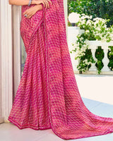 Vishal Prints Multi Pink Printed Chiffon Saree With Fancy Border