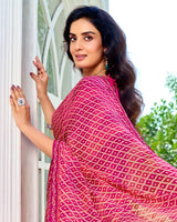 Vishal Prints Multi Pink Printed Chiffon Saree With Fancy Border