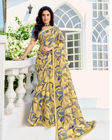 Vishal Prints Pastel Yellow Printed Chiffon Saree With Fancy Border
