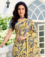 Vishal Prints Pastel Yellow Printed Chiffon Saree With Fancy Border