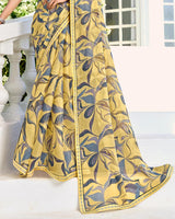 Vishal Prints Pastel Yellow Printed Chiffon Saree With Fancy Border