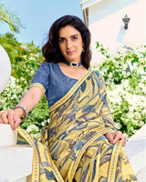 Vishal Prints Pastel Yellow Printed Chiffon Saree With Fancy Border