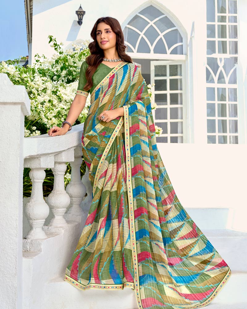 Vishal Prints Multicolor Printed Chiffon Saree With Fancy Border