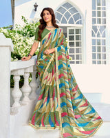 Vishal Prints Multicolor Printed Chiffon Saree With Fancy Border