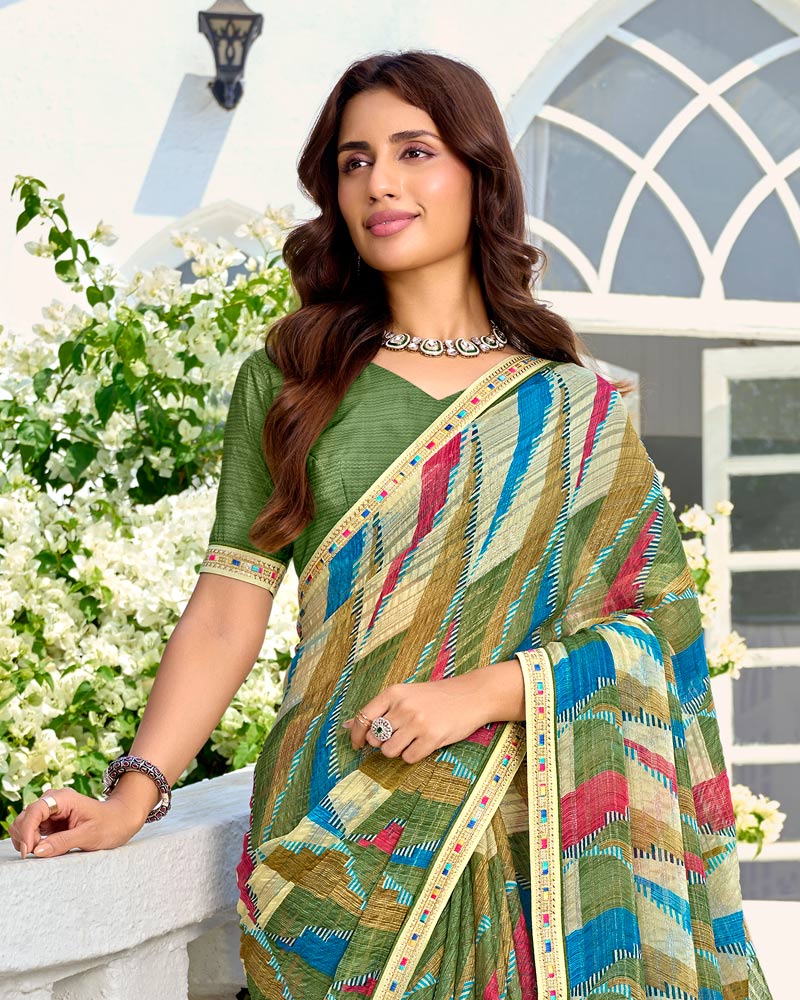 Vishal Prints Multicolor Printed Chiffon Saree With Fancy Border