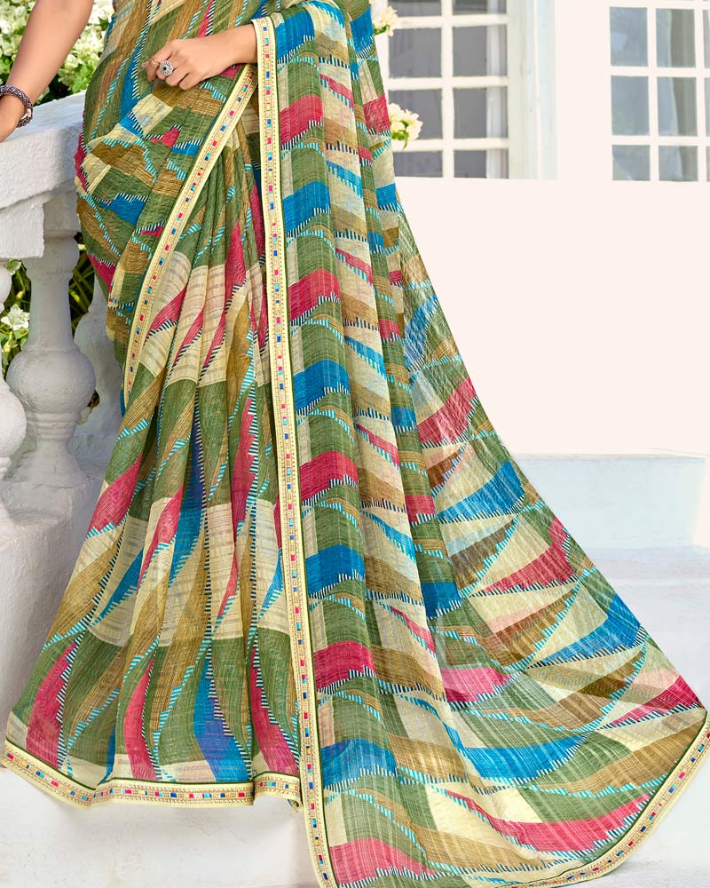 Vishal Prints Multicolor Printed Chiffon Saree With Fancy Border