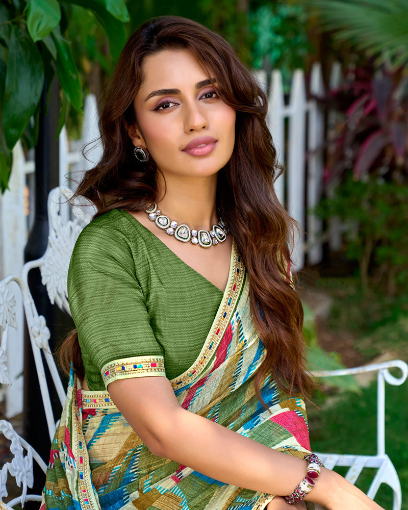 Vishal Prints Multicolor Printed Chiffon Saree With Fancy Border