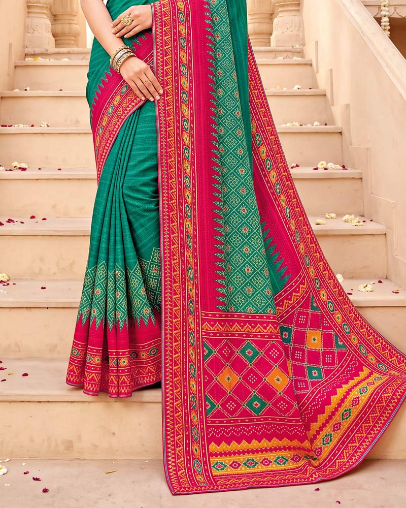 Vishal Prints Pine Green Designer Patterned Chiffon Saree With Fancy Border