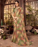 Vishal Prints Fawn Fancy Chiffon Digital Print Saree With Core Piping