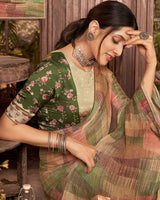 Vishal Prints Fawn Fancy Chiffon Digital Print Saree With Core Piping