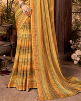 Vishal Prints Light Mustard Fancy Chiffon Digital Print Saree With Core Piping