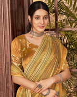 Vishal Prints Light Mustard Fancy Chiffon Digital Print Saree With Core Piping