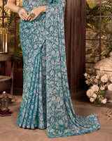 Vishal Prints Pastel Blue Fancy Chiffon Digital Print Saree With Core Piping