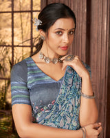Vishal Prints Pastel Blue Fancy Chiffon Digital Print Saree With Core Piping