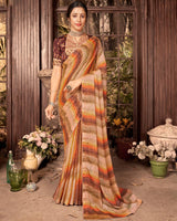 Vishal Prints Dark Peach Fancy Chiffon Digital Print Saree With Core Piping