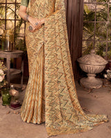 Vishal Prints Sand Brown Fancy Chiffon Digital Print Saree With Core Piping