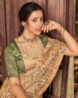 Vishal Prints Sand Brown Fancy Chiffon Digital Print Saree With Core Piping
