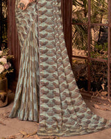 Vishal Prints Pastel Teal Green Fancy Chiffon Digital Print Saree With Core Piping