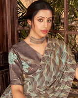 Vishal Prints Pastel Teal Green Fancy Chiffon Digital Print Saree With Core Piping