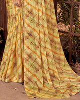 Vishal Prints Pastel Yellow Fancy Chiffon Digital Print Saree With Core Piping
