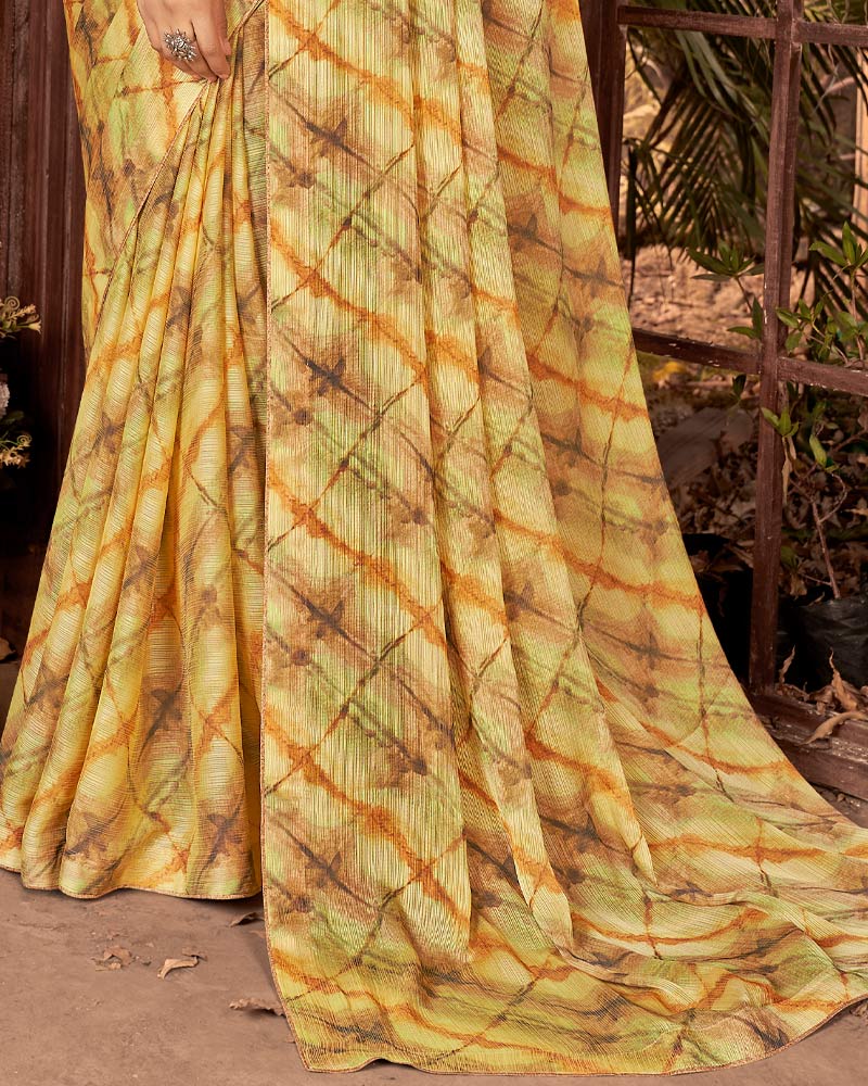 Vishal Prints Pastel Yellow Fancy Chiffon Digital Print Saree With Core Piping