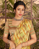 Vishal Prints Pastel Yellow Fancy Chiffon Digital Print Saree With Core Piping