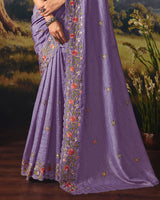 Vishal Prints Faded Purple Designer Crushed Tissue Saree With Embroidery-Diamond Work And Cut Work Border