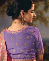 Vishal Prints Watermelon Pink Designer Crushed Tissue Saree With Embroidery-Diamond Work And Cut Work Border