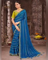 Vishal Prints Orient Blue Designer Fancy Chiffon Saree With Fancy Embroidery Border