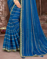 Vishal Prints Orient Blue Designer Fancy Chiffon Saree With Fancy Embroidery Border