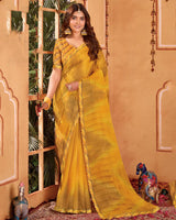 Vishal Prints Shaded Yellow Designer Patterned Chiffon Printed Saree With Cut Work Embroidery Border