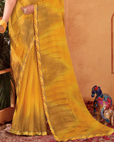 Vishal Prints Shaded Yellow Designer Patterned Chiffon Printed Saree With Cut Work Embroidery Border