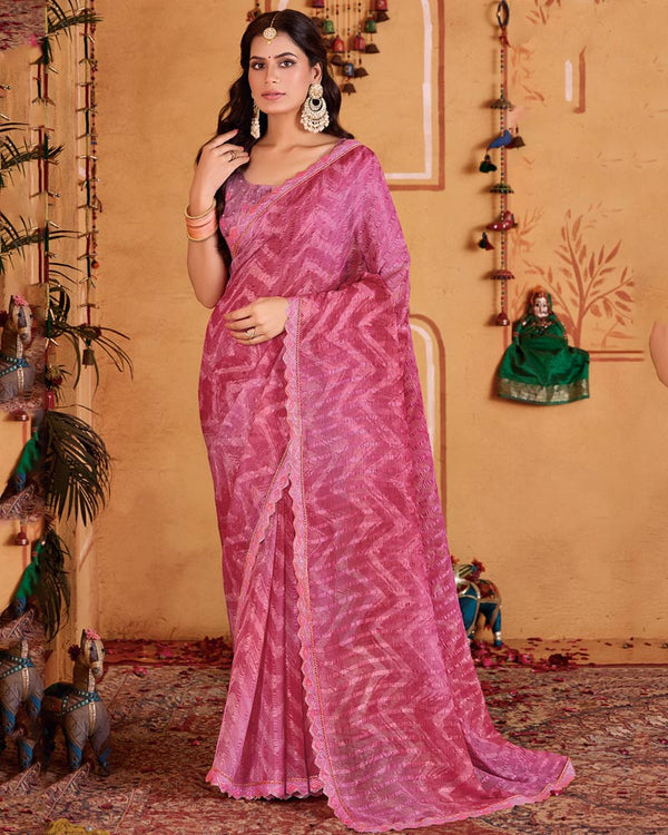 Vishal Prints Blush Pink Designer Patterned Chiffon Printed Saree With Cut Work Embroidery Border