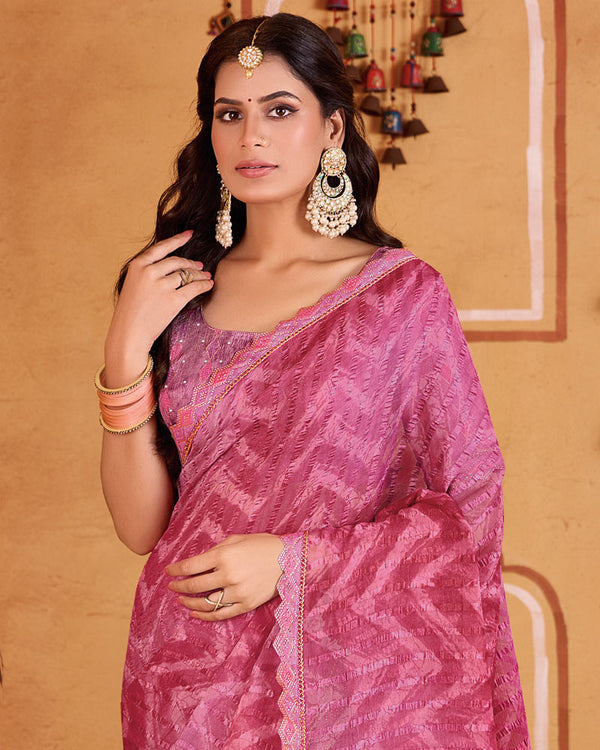 Vishal Prints Blush Pink Designer Patterned Chiffon Printed Saree With Cut Work Embroidery Border