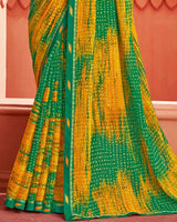 Vishal Prints Dark Green Printed Chiffon Bandhani Print Saree With Fancy Border
