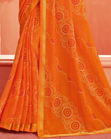 Vishal Prints Orange Printed Chiffon Bandhani Print Saree With Fancy Border
