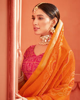 Vishal Prints Orange Printed Chiffon Bandhani Print Saree With Fancy Border