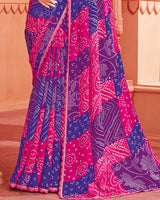 Vishal Prints Cerise Red Printed Chiffon Bandhani Print Saree With Cut Work Border