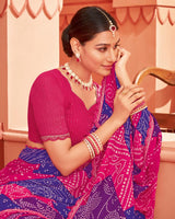Vishal Prints Cerise Red Printed Chiffon Bandhani Print Saree With Cut Work Border