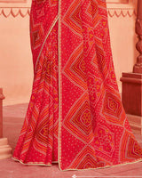 Vishal Prints Amaranth Red Printed Chiffon Bandhani Print Saree With Fancy Border